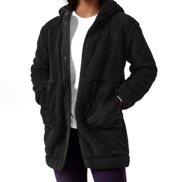 Athleta Other - Athleta Girl Jacket Sz L So Toasty Tugga Long Sherpa Hooded Athletic Black